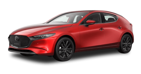red Mazda 3 hatch